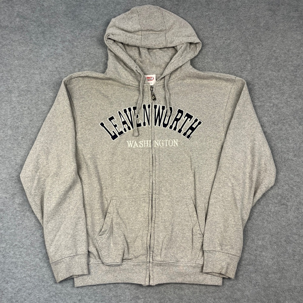 Crazy Apparel Hoodie Men S Gray Leavenworth Washington Full Zip Graphic Casual